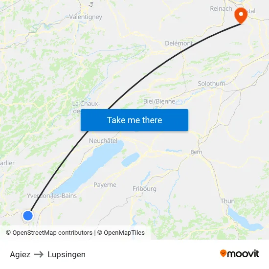 Agiez to Lupsingen map