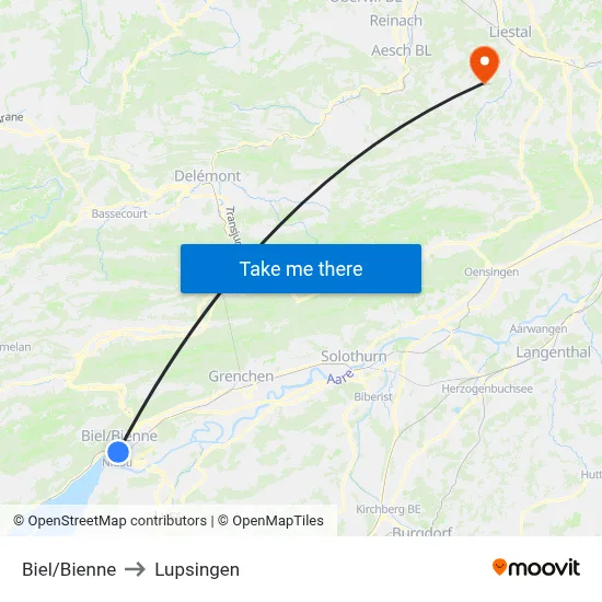 Biel/Bienne to Lupsingen map