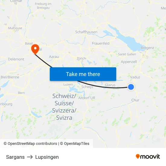 Sargans to Lupsingen map