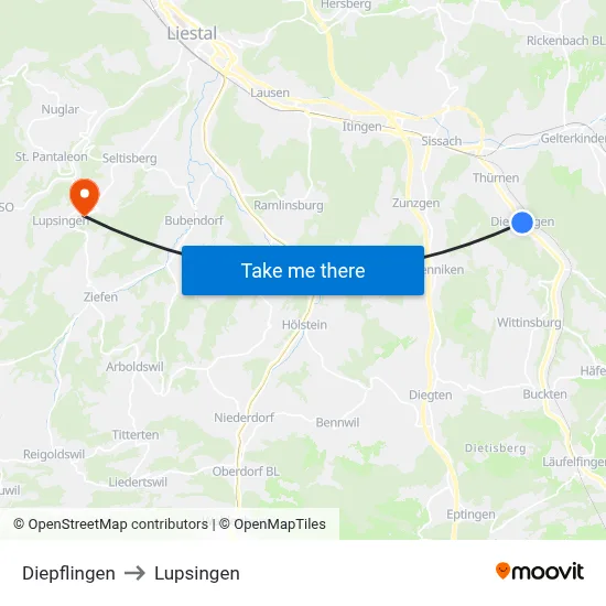 Diepflingen to Lupsingen map