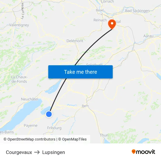 Courgevaux to Lupsingen map