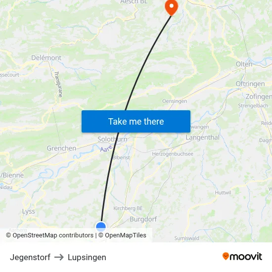 Jegenstorf to Lupsingen map