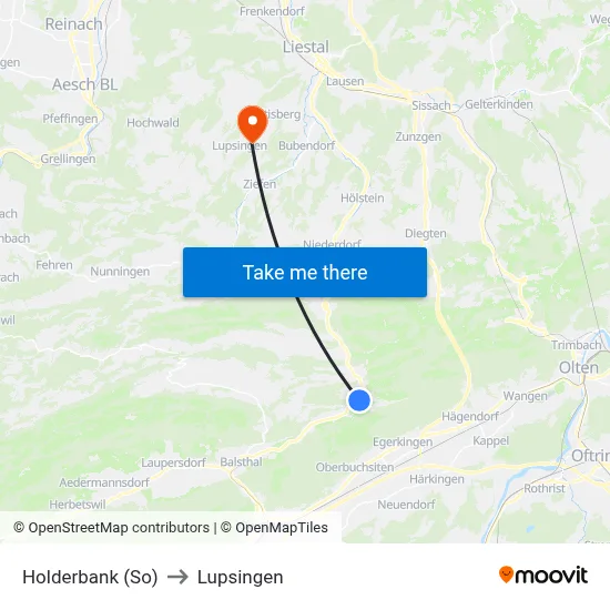 Holderbank (So) to Lupsingen map