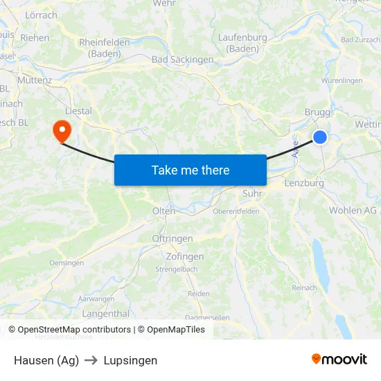 Hausen (Ag) to Lupsingen map