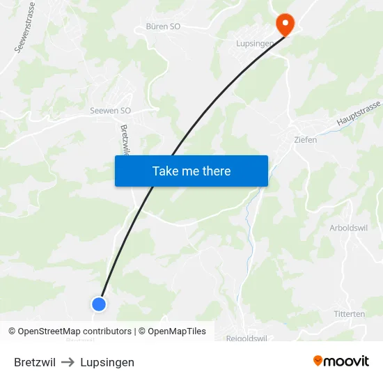 Bretzwil to Lupsingen map