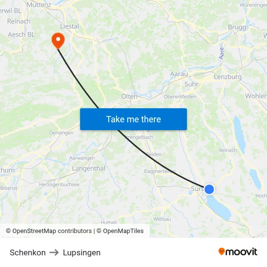 Schenkon to Lupsingen map