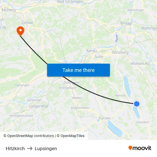 Hitzkirch to Lupsingen map