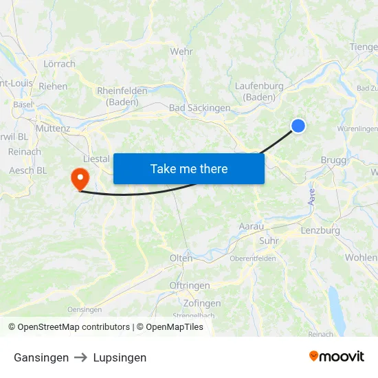 Gansingen to Lupsingen map