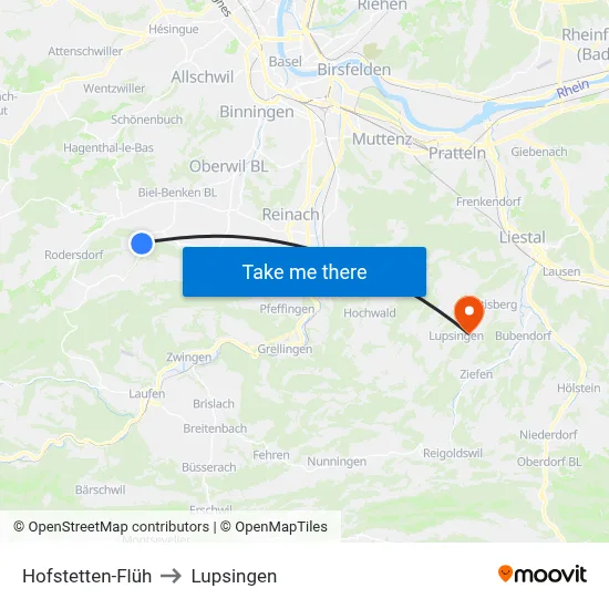 Hofstetten-Flüh to Lupsingen map