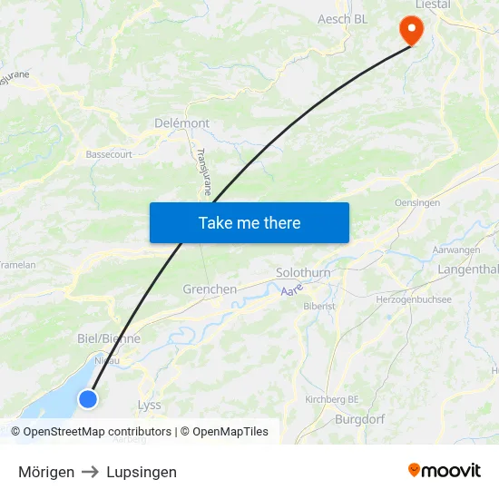 Mörigen to Lupsingen map