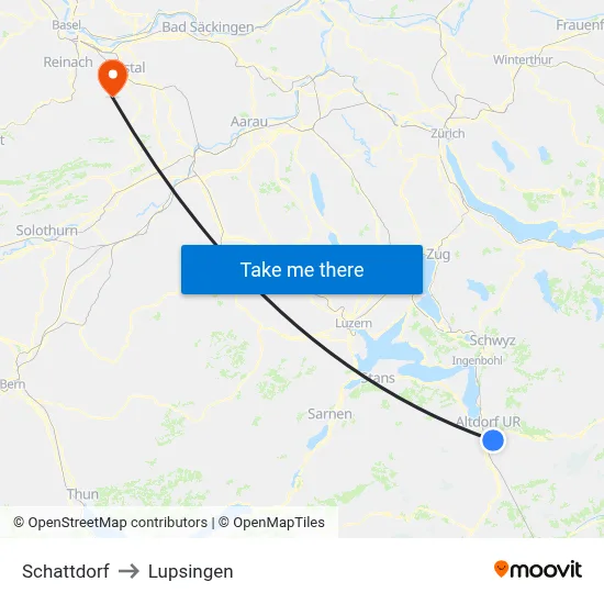 Schattdorf to Lupsingen map