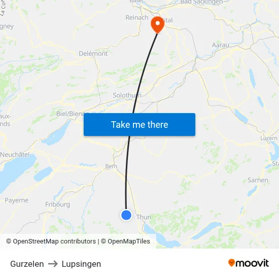 Gurzelen to Lupsingen map