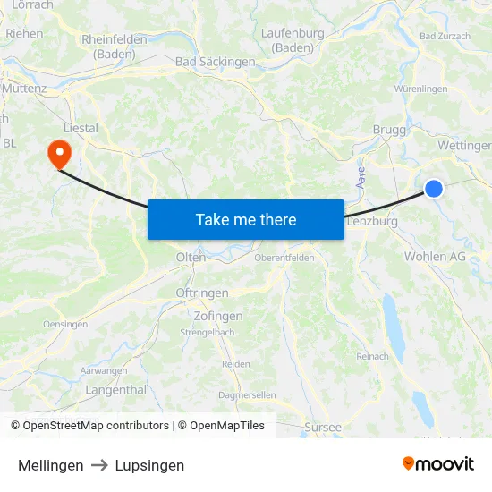Mellingen to Lupsingen map