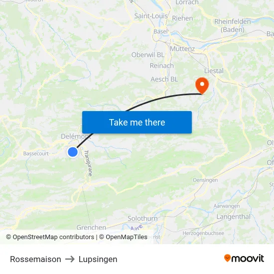Rossemaison to Lupsingen map