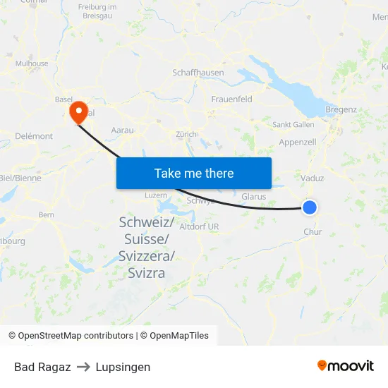 Bad Ragaz to Lupsingen map