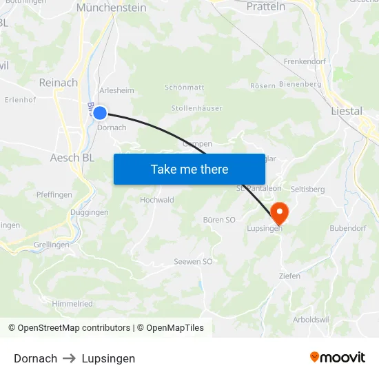 Dornach to Lupsingen map