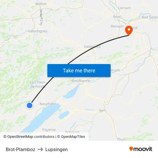 Brot-Plamboz to Lupsingen map
