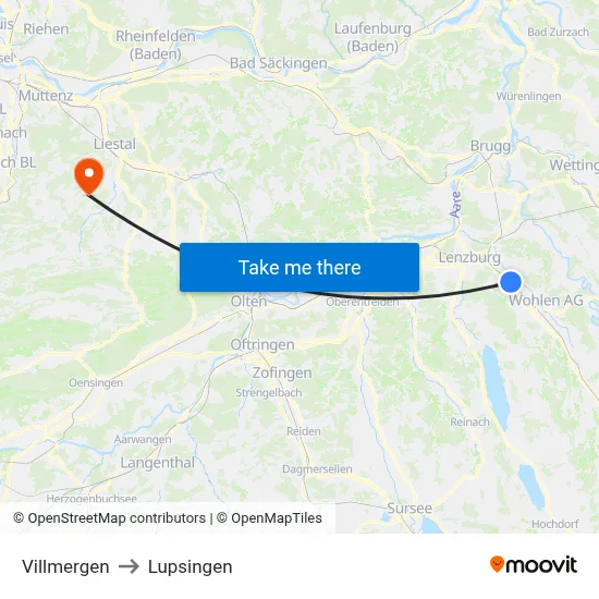 Villmergen to Lupsingen map