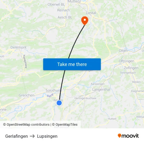 Gerlafingen to Lupsingen map