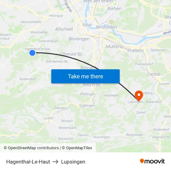 Hagenthal-Le-Haut to Lupsingen map