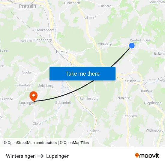Wintersingen to Lupsingen map