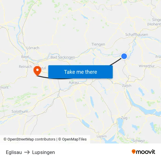 Eglisau to Lupsingen map