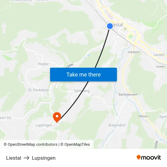 Liestal to Lupsingen map