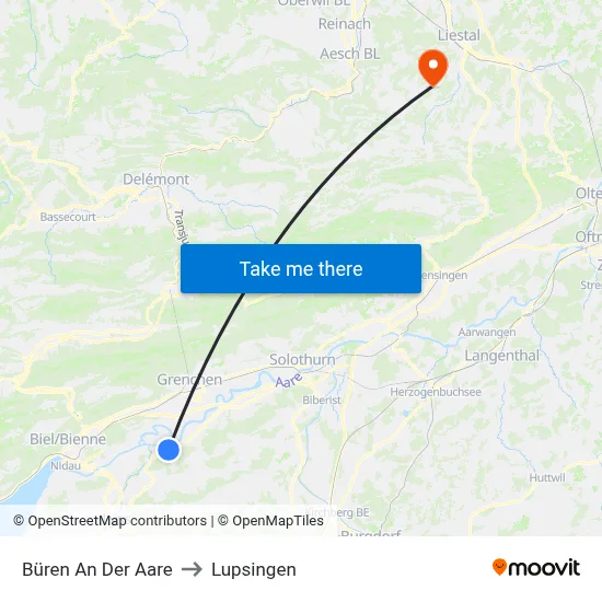 Büren An Der Aare to Lupsingen map