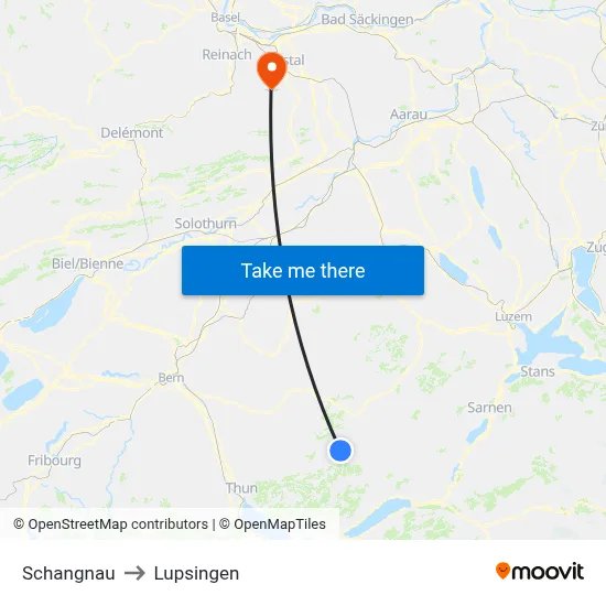 Schangnau to Lupsingen map