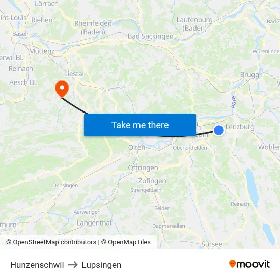 Hunzenschwil to Lupsingen map