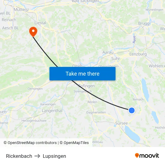 Rickenbach to Lupsingen map