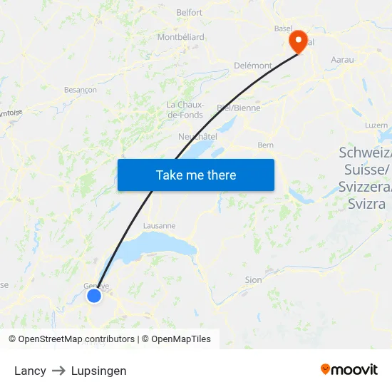 Lancy to Lupsingen map