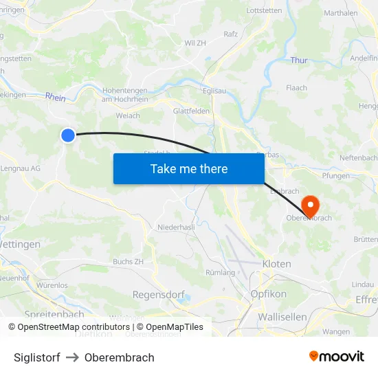 Siglistorf to Oberembrach map