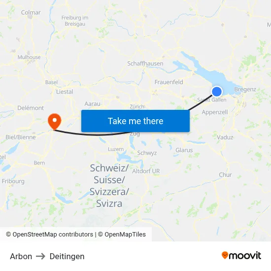 Arbon to Deitingen map
