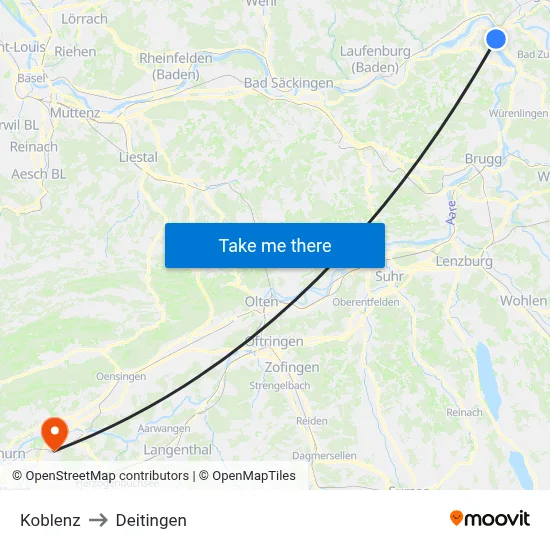 Koblenz to Deitingen map
