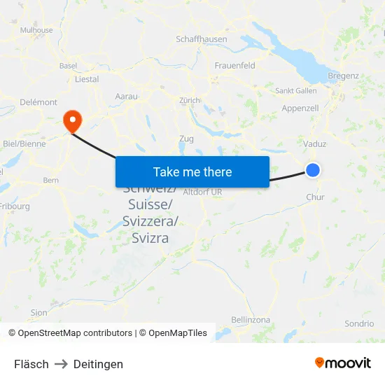Fläsch to Deitingen map