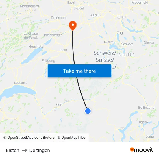 Eisten to Deitingen map