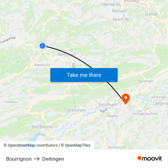 Bourrignon to Deitingen map