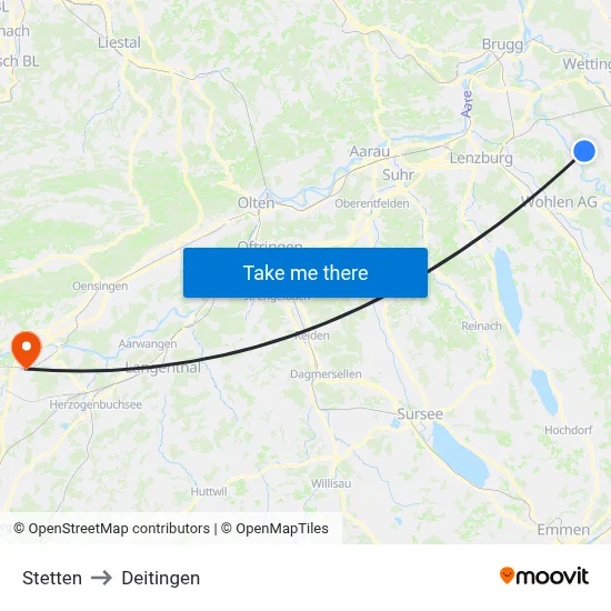 Stetten to Deitingen map