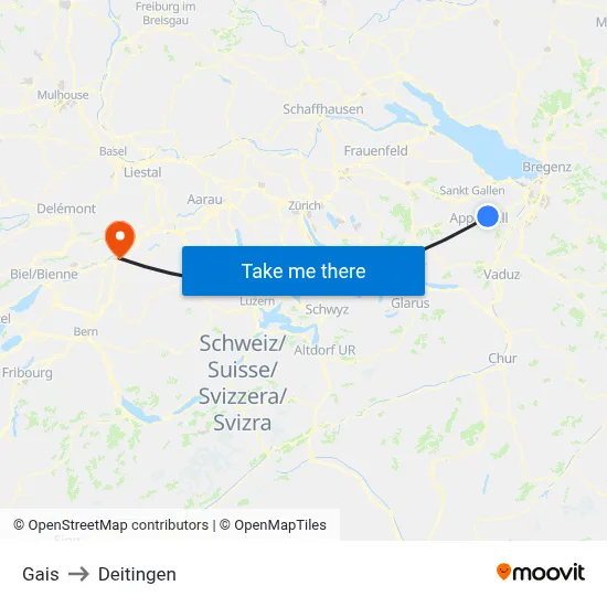 Gais to Deitingen map