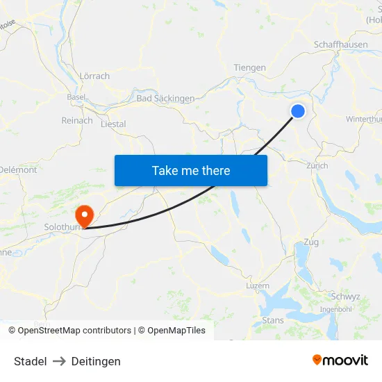 Stadel to Deitingen map