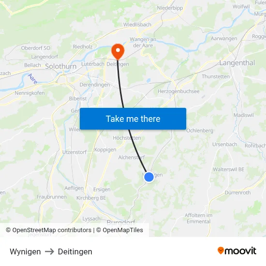 Wynigen to Deitingen map