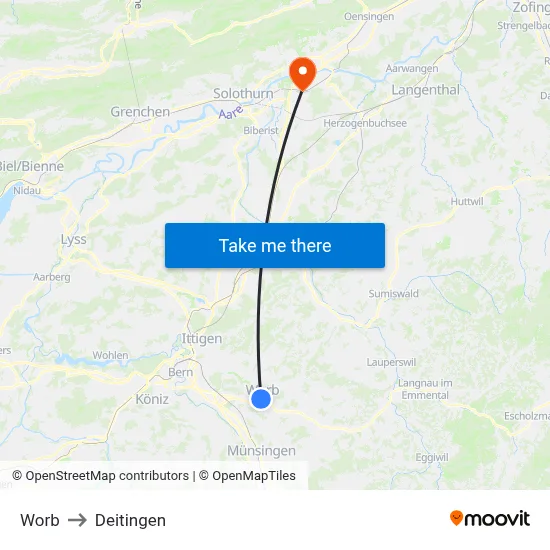 Worb to Deitingen map