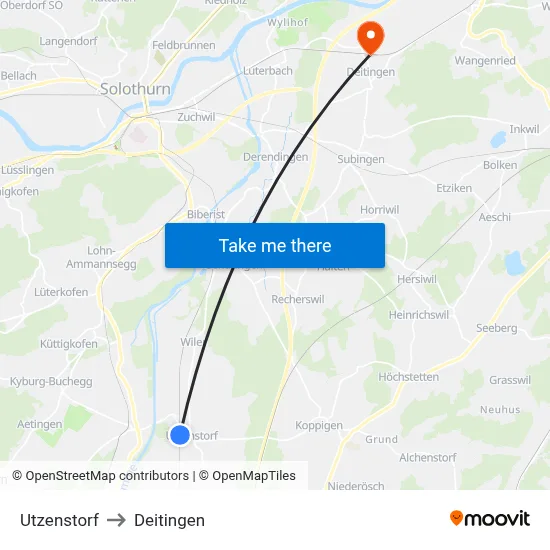 Utzenstorf to Deitingen map