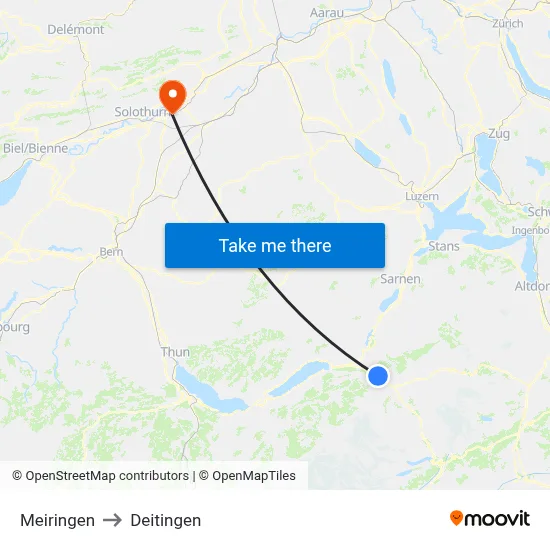 Meiringen to Deitingen map