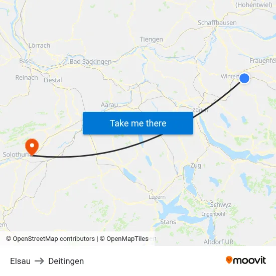 Elsau to Deitingen map
