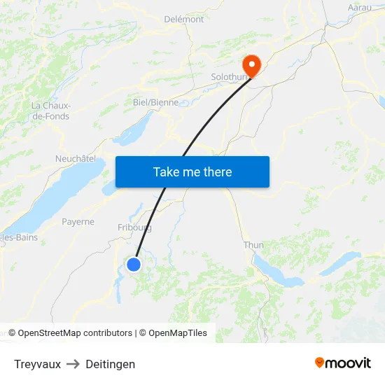 Treyvaux to Deitingen map