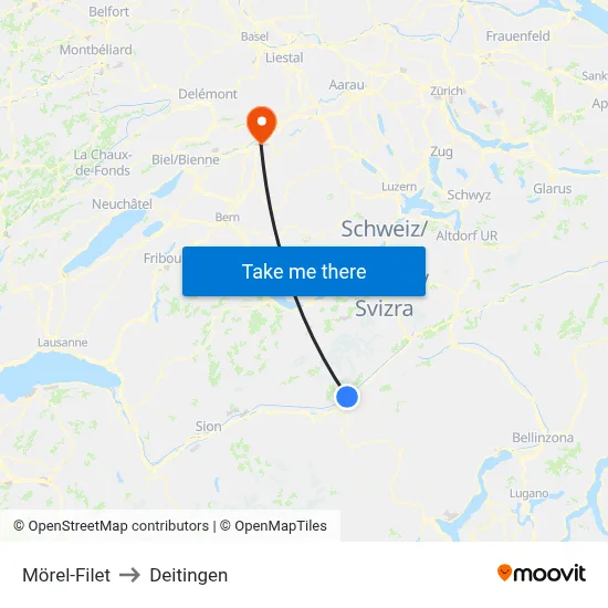 Mörel-Filet to Deitingen map