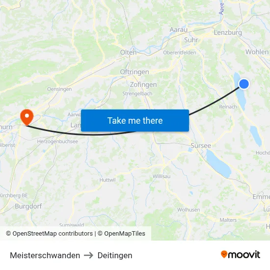 Meisterschwanden to Deitingen map