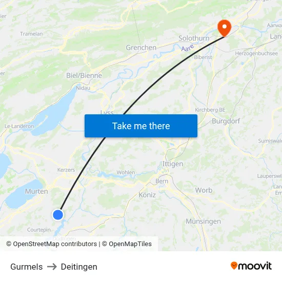 Gurmels to Deitingen map